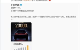 小米SU7单月交付首次突破2万台：预计本月提前完成10万台全年交付目标 ！