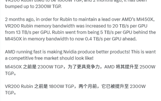 AMD逼急NVIDIA！Rubin AI芯片参数猛增：TGP、带宽双双飙升 !