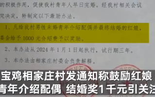 帮未婚男青年脱单 奖励红娘1000元 ！宝鸡市石鼓镇政府：属实，计划2024年1月实施 ！