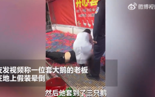 顾客套中3只大鹅 老板耍赖装晕倒 ！网友：是不是玩不起？