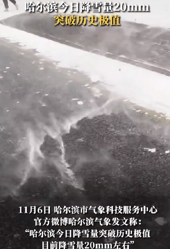 哈尔滨11月6日降雪量突破历史极值：目前降雪量20mm左右 !-第1张图片