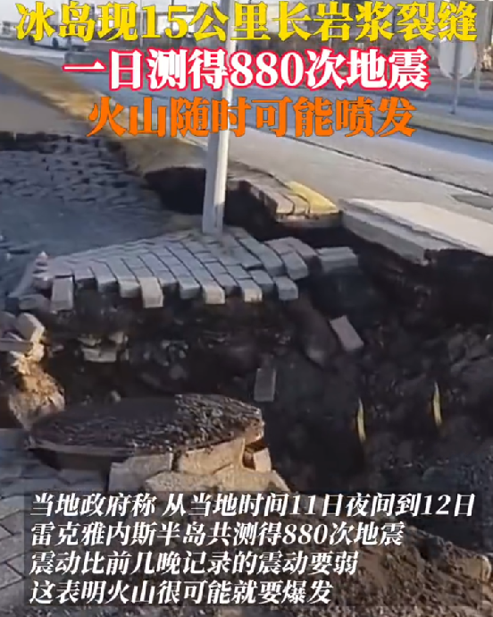 航拍冰岛地面15公里长巨大裂缝：火山随时可能喷发！-第1张图片